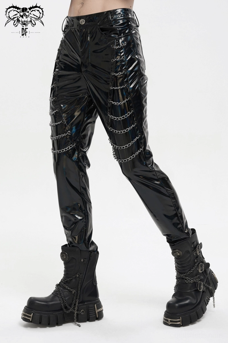 Schwarze irideszente Patent-Lederhose Textur-Aufnahme – Detailaufnahme des holografischen Lederfinishs und Glanzeffekts