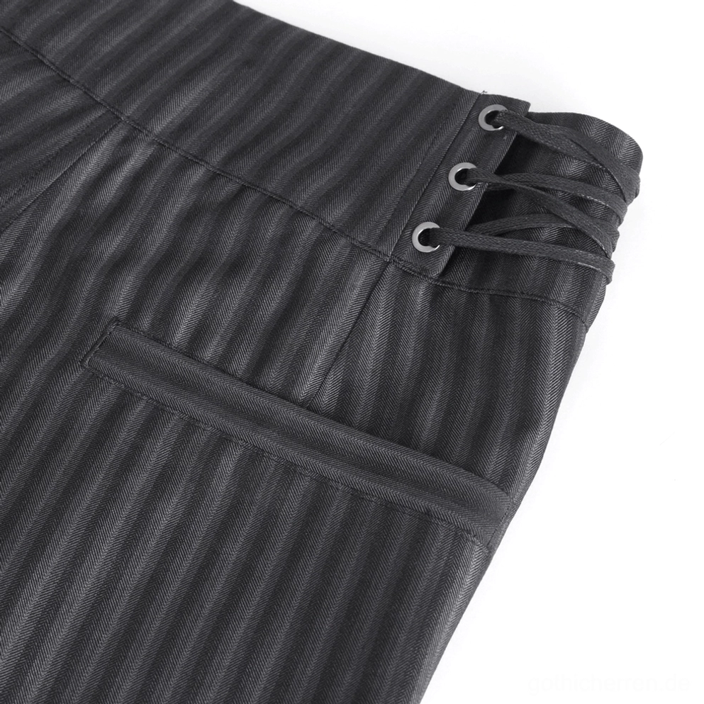 Stofftextur Webtechnik schwarze graue Nadelstreifen Pinstripe Gothic Röhrenhose formale Alternative Mode
