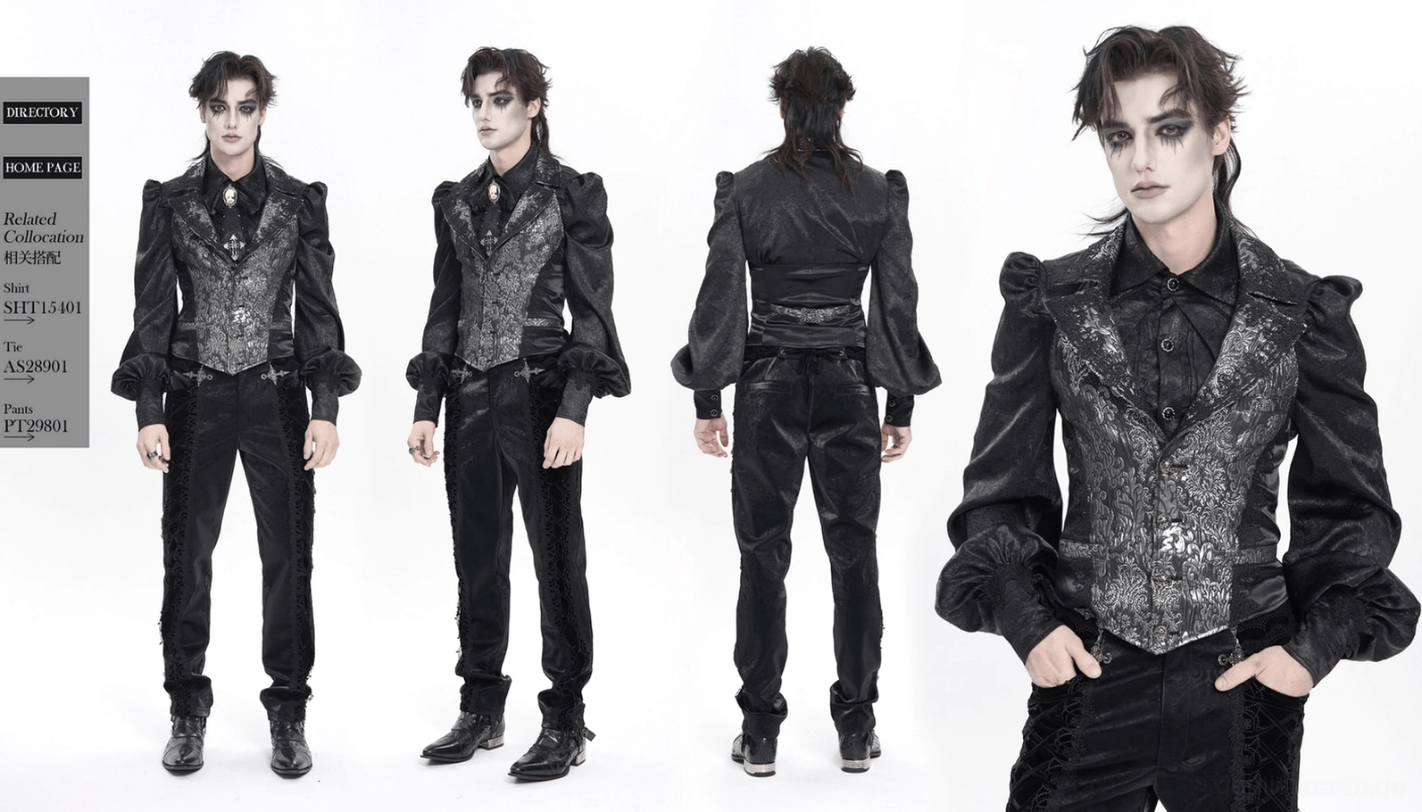 Schwarze silberne Gothic-Anzugweste formale Präsentation Bühnen-Theaterwear schwarze Brokat-Weste professionelle Bühnenkonstruktion - Formalwear