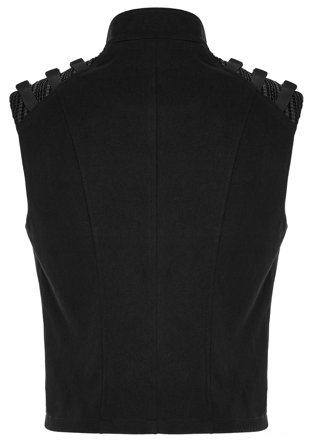 Schwarze Tactical Armor Weste Rück-Flachlage-Anzeige mit gewobenen Schultergurten und verstärkter Rückenkonstruktion, dunkle Weste Detailing
