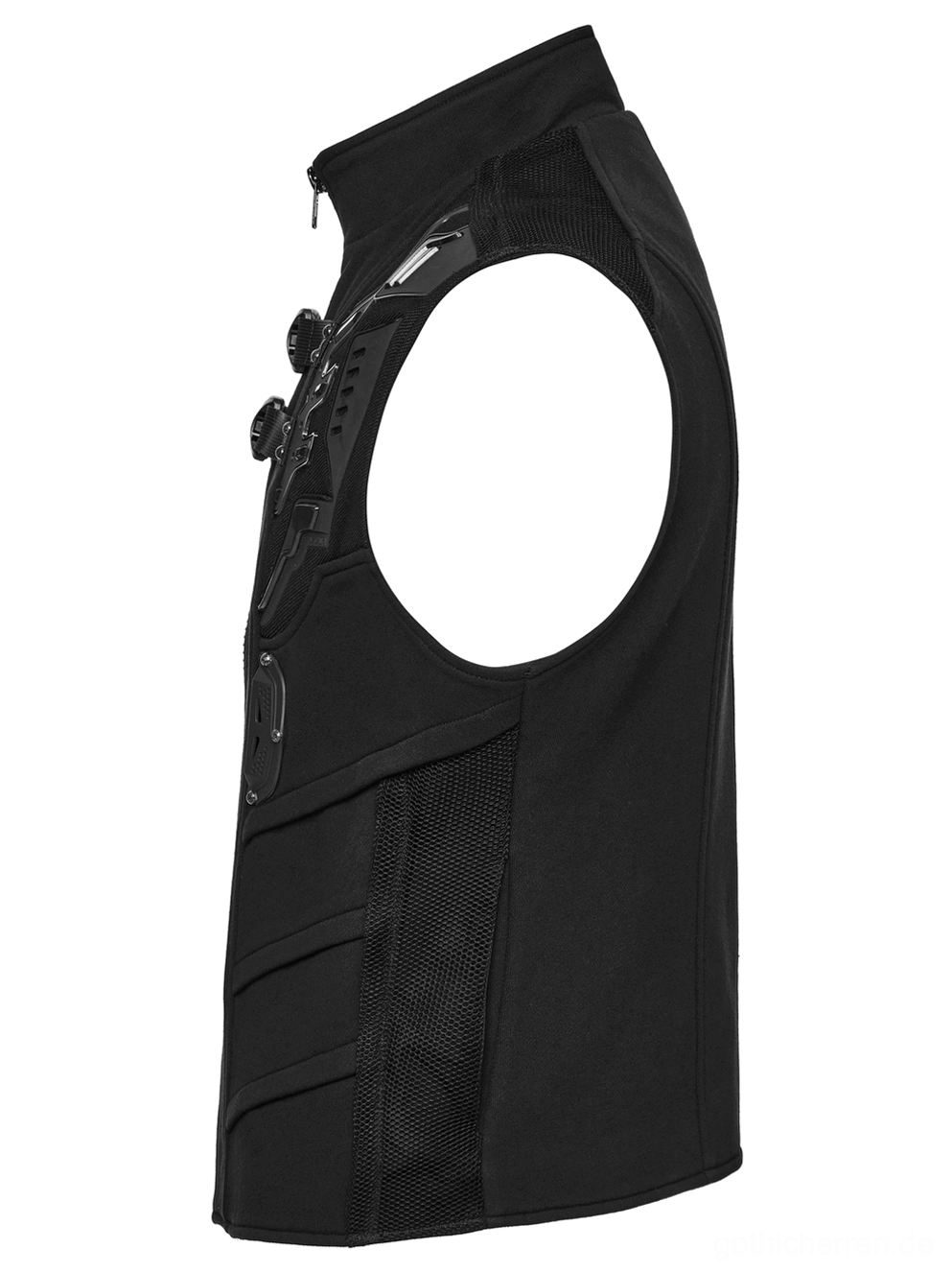Schwarze elastische Weste Seitenprofil mit Ausschnitt-Armausschnitt und Mesh-Seitenpanelen - Gothic Menswear