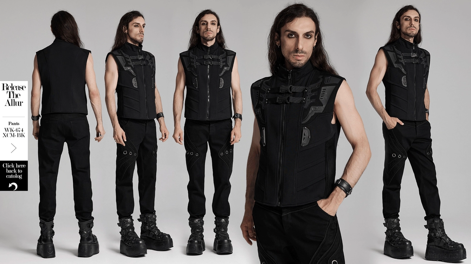 Schwarze elastische Tactical-Weste vollständige Vorderansicht hebt Stehkragen und dimensionales Design hervor