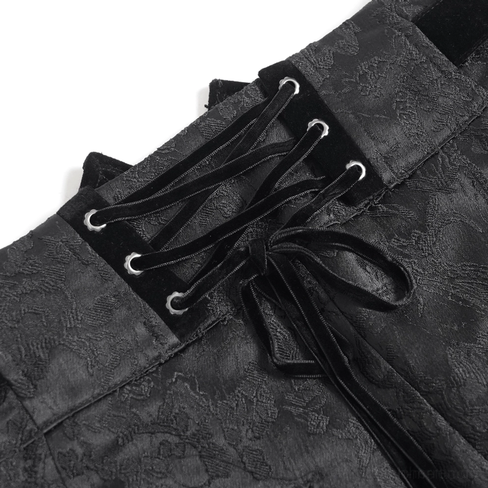 Viktorianische schwarze Gothic Cargohose Tailles-Detail mit gestickerter Verzierung und Premium-Verarbeitung Nahaufnahme