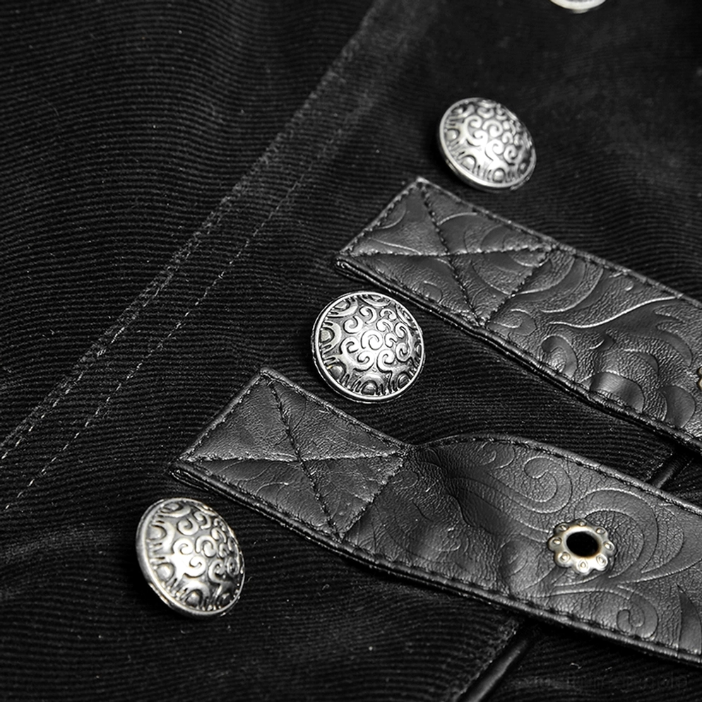 Schwarzer Gothic-Samtmantel Taille und Gurt-Detail mit Doppel-Schnallensystem und verstellbarer Raffung auf Samtgewebe