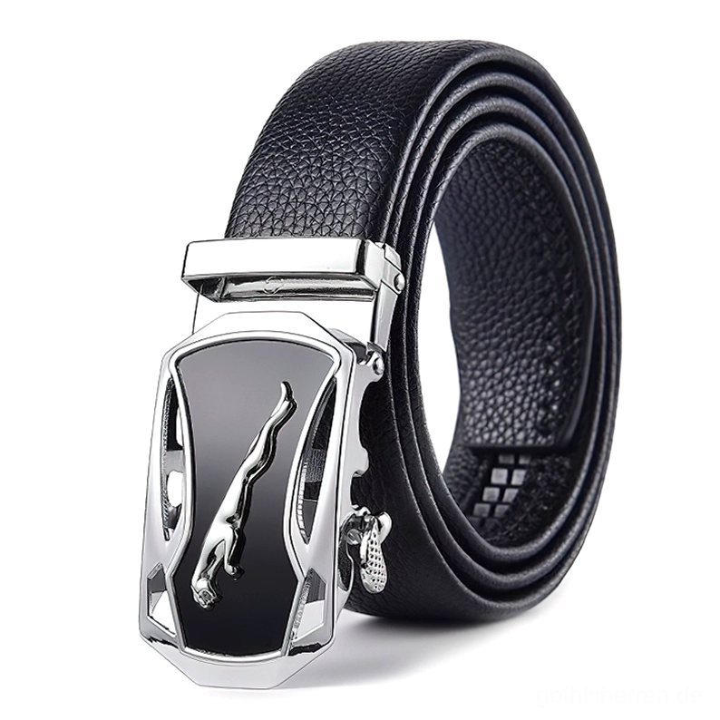 Gothic Herren-Schwarzer Leder-Gürtel mit Pin-Schnallen-System, Textur und Handwerks-Detailaufnahme
