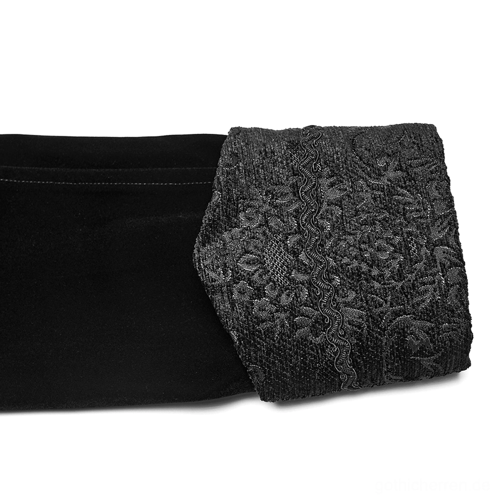 Schwarzer Velours-Gothischer Mantel Manschetten-Detail mit Jacquard-Musterung und schlanker, angepasster Ärmelkonstruktion für raffinierte Eleganz