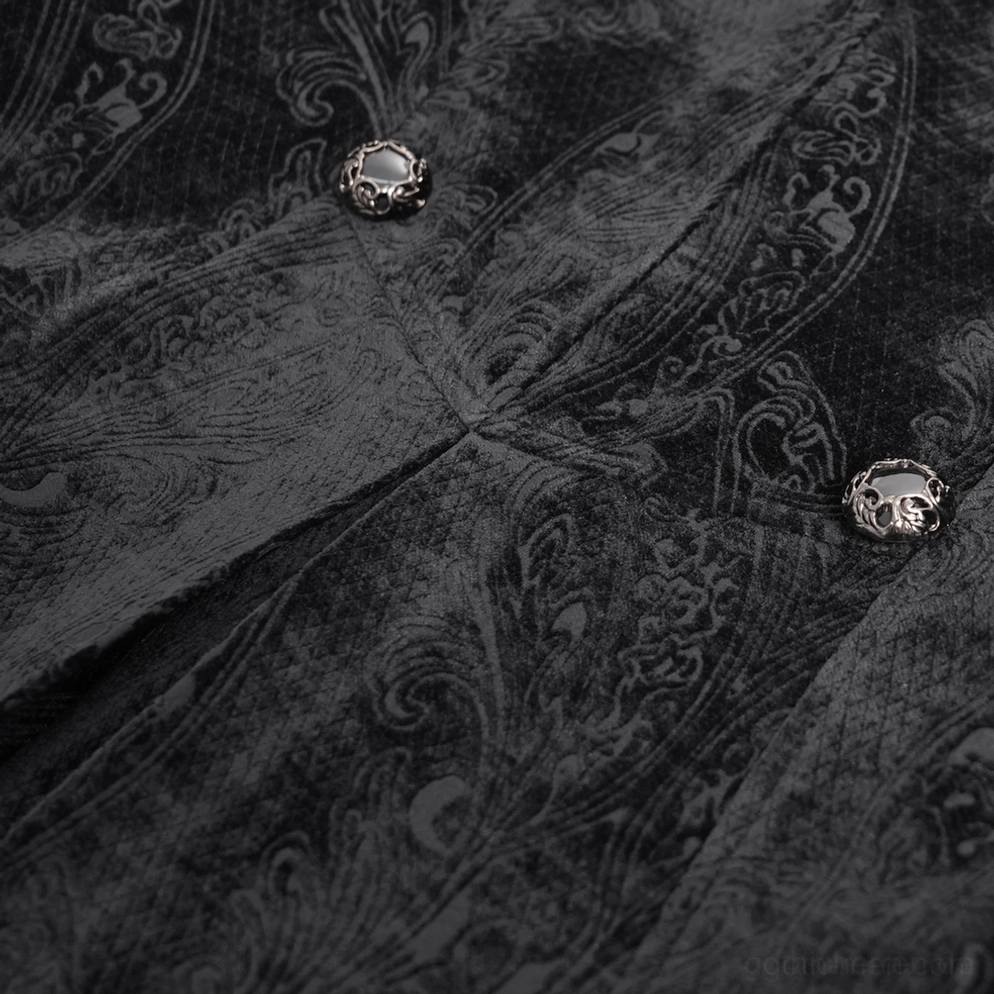 Schwarzer Velours-Gothic-Herren-Frack Styling mit alternativer Mode-Ästhetik-Zubehör und Dark-Fashion-Präsentation