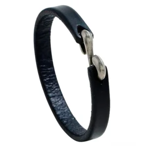 Schwarzes echtes Leder schmales Cuff Armband mit antikem Silber Hakenverschluss - Gothic Alternative Schmuck für dunkle Ästhetik