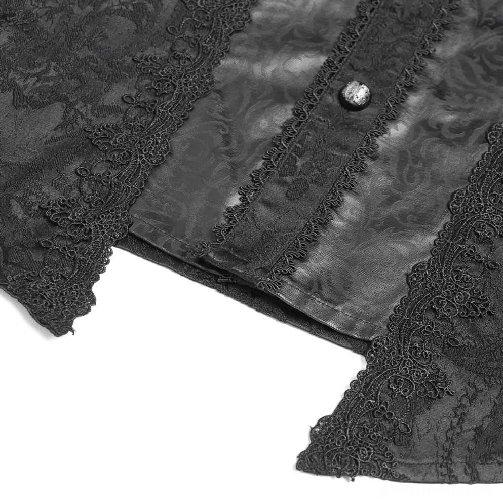 Gothic-Hemd Brokatstoff-Textur Nahaufnahme intricate Jacquard-Webmuster schwarzes Herrengewebe Feinheiten