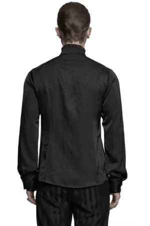 Schwarzes Gothic Hemd Rückansicht mit maßgeschneiderten Rückennähten und strukturierter Gothic-Silhouette