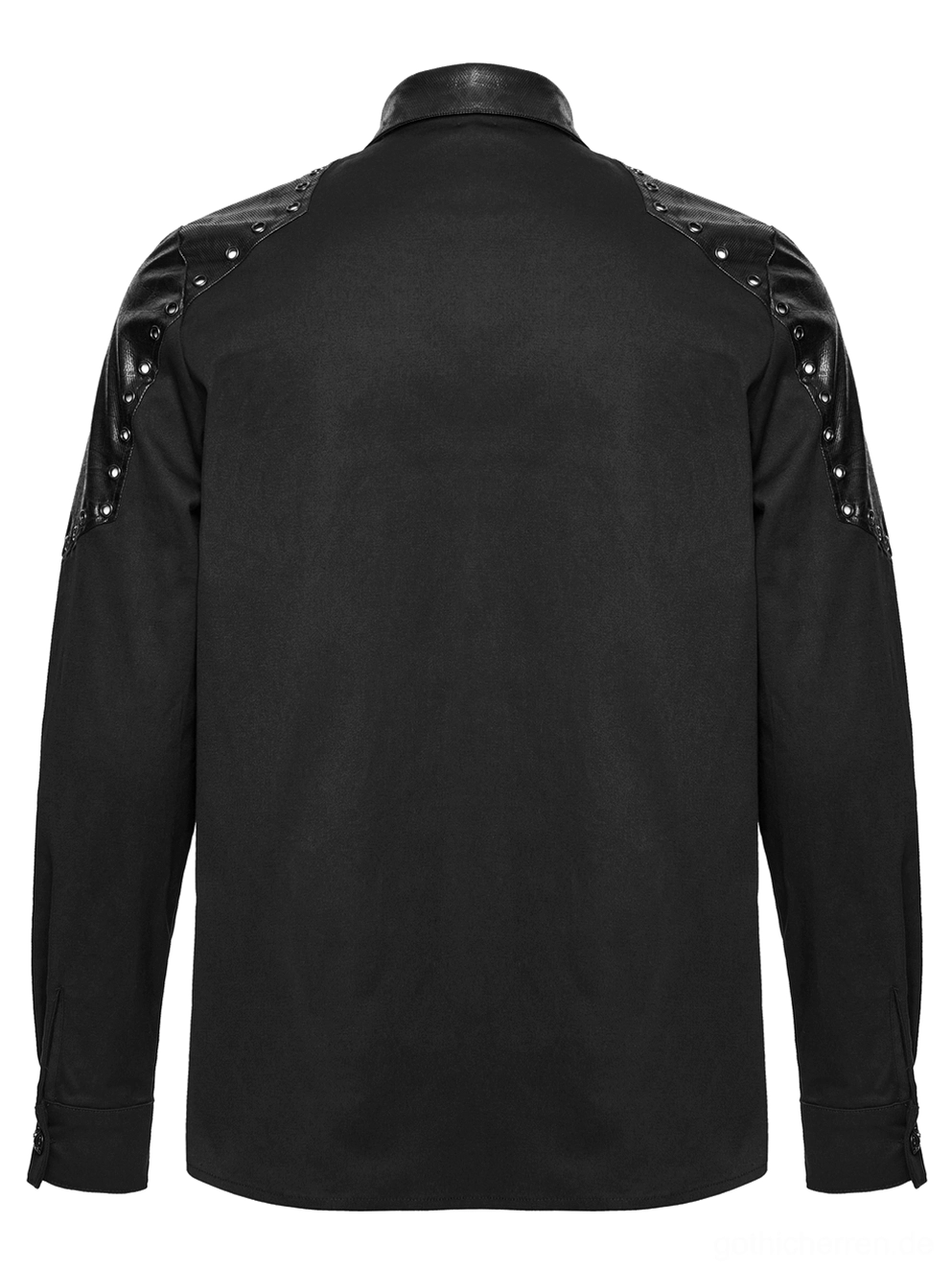 Gothic hemd rückseite flachlege zeigt segmentiert rüstungs-stil nieten-kunstlederschulter-panele in vollständiger detail