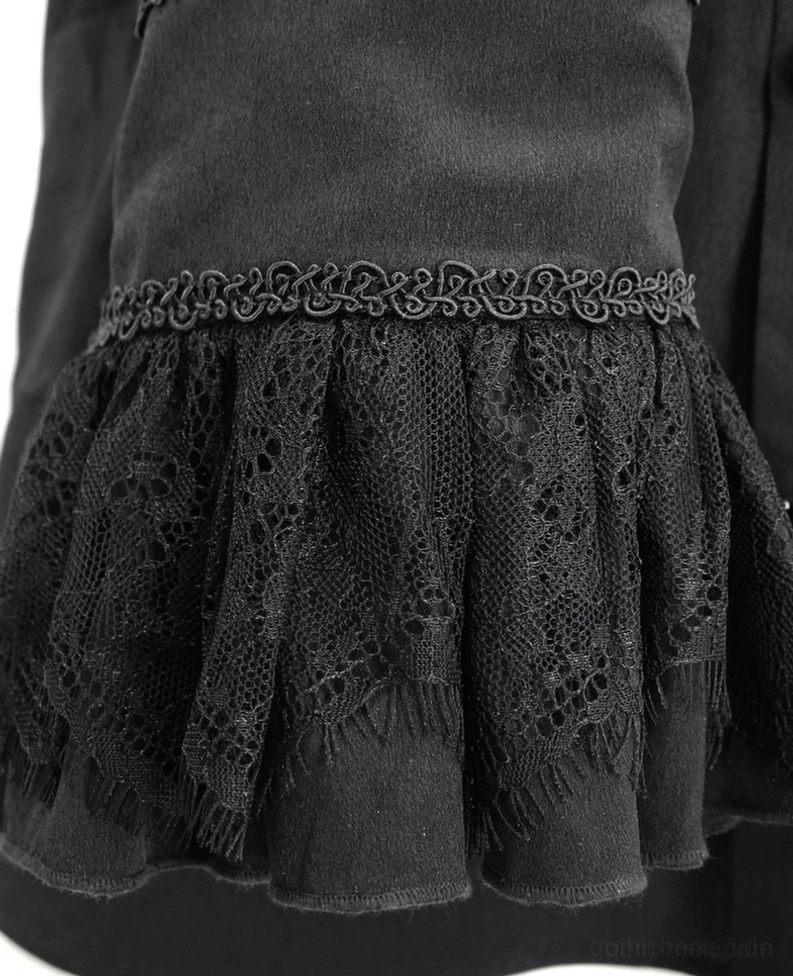 Schwarzes Gothic Hemd mit Rüschenkragen Gesamtfront Flachansicht Produktfotografie vollständige Breite