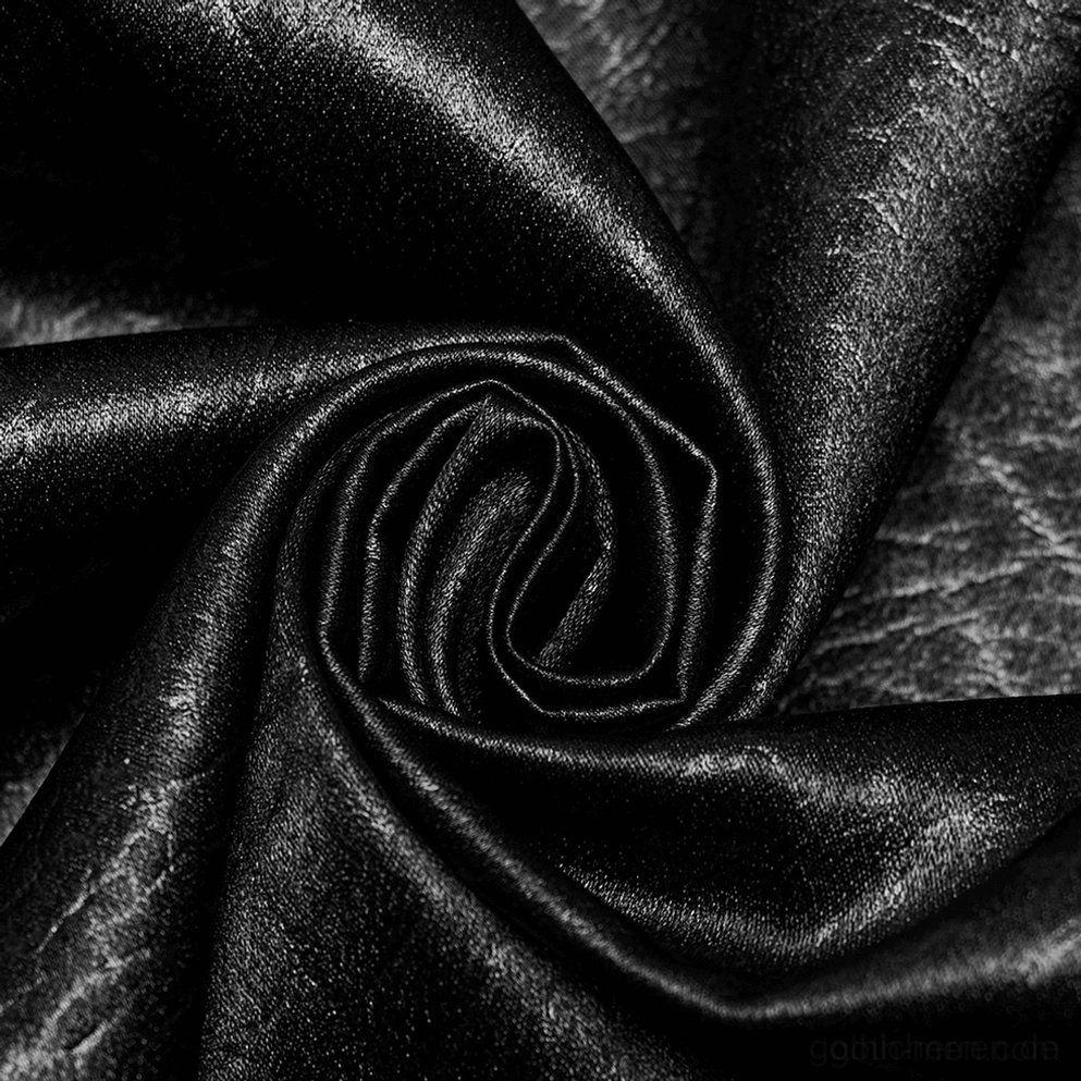 Schwarzes Crinkle-Leder Gothic Hemd Messinstrument Größenleitfaden zeigt genaue Passform Messung und Größenbestimmung für die korrekte Auswahl