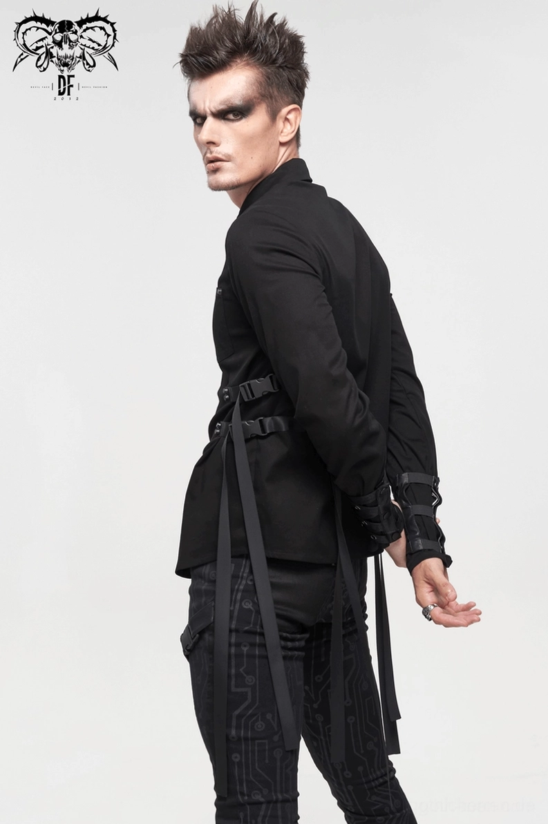 Schwarzes Gothic Hemd mit taktischen Nylon-Riemen Alternative Mode Männer Styling
