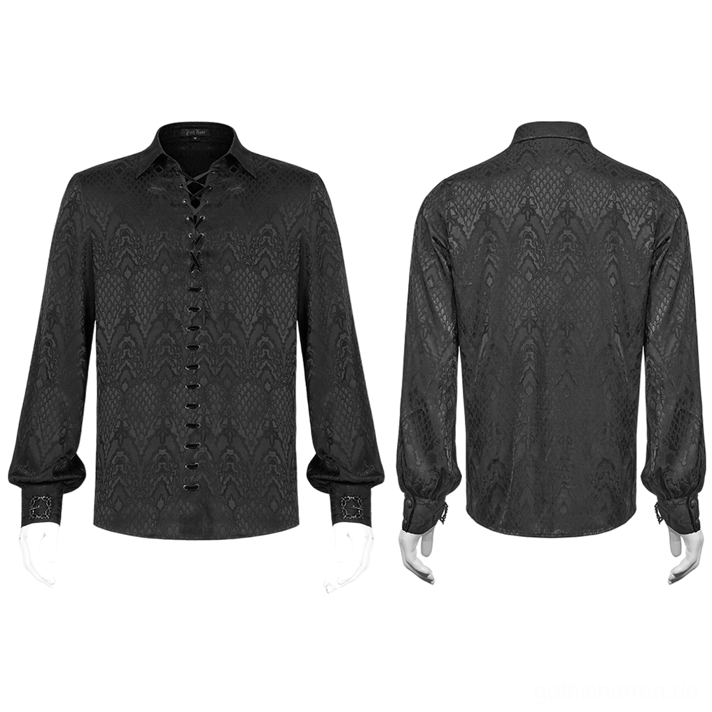 Schwarzes Gothic-Schnürhemd Flatlay – Vorder- und Rückseite mit Schnürplacket und Metallschnallen
