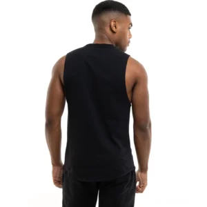 Schwarzes Gothic Tank Top Herren Rückansicht geschwungene Saumkante minimalistisches Design