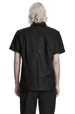 Gothic-Hemd Rückansicht – schwarzes Wildleder mit sauberer Rückendesign und strukturierter Passform