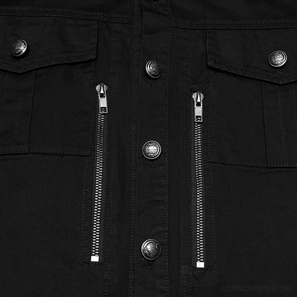 Schwarzes Gothic Workwear Hemd Rückseite Flachlage mit Rückennaht-Detail und gekrümmtem Saum-Konstruktion auf Twill-Baumwolle