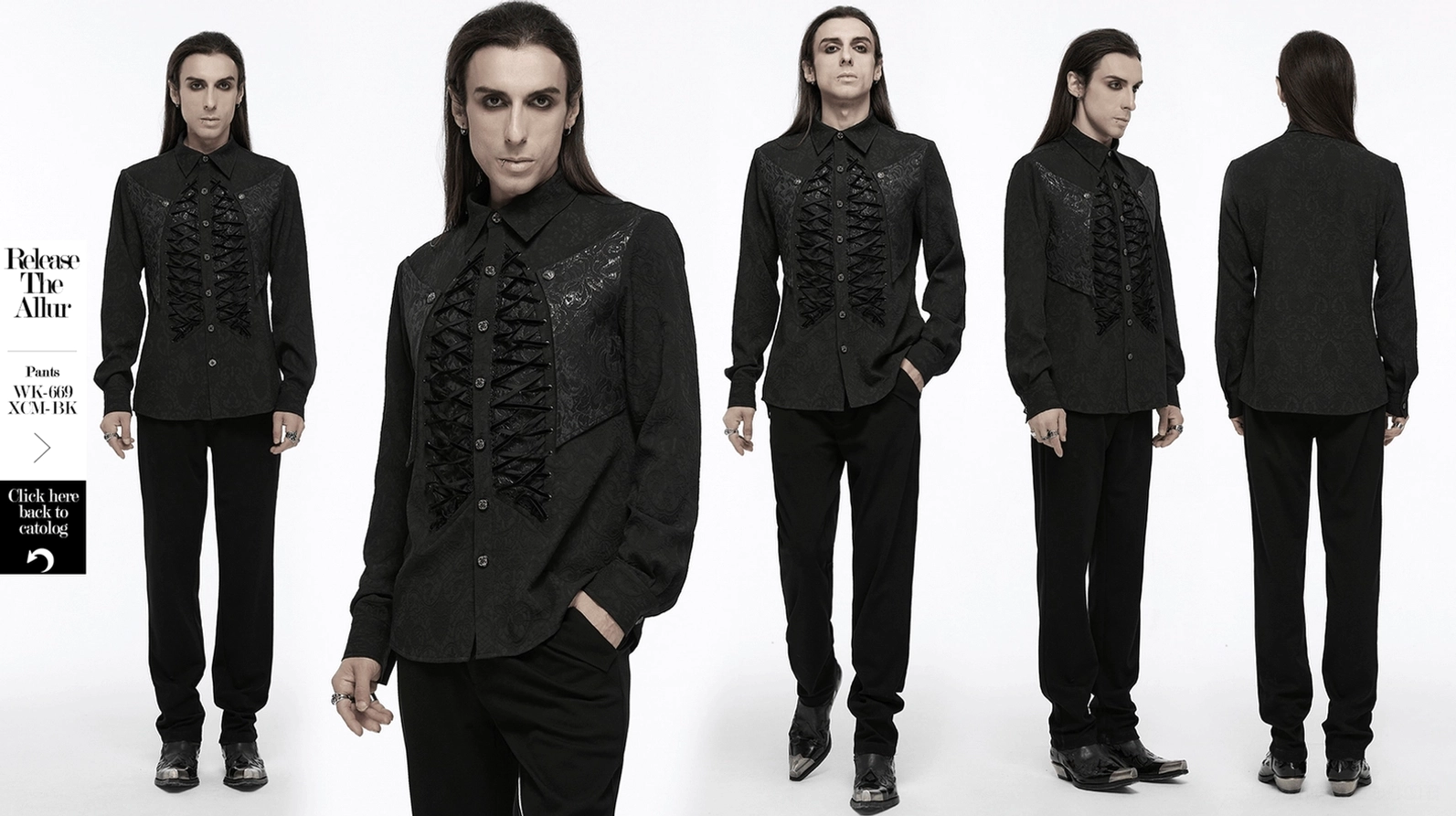 Schwarzes Korsett-Schnürhemd gotische Alternative Mode wearable Art Viktorianischer Stil Brokat-Jacquard Hemd