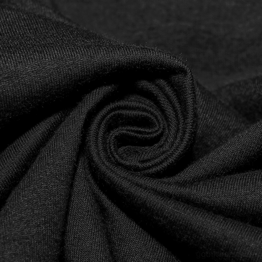 Schwarzes Mesh-Splicing Gothic Kapuzen-T-Shirt Konstruktions-Detail mit Textil-Splicing und fortgeschrittene Schichtungs-Technik für visuellen Impact