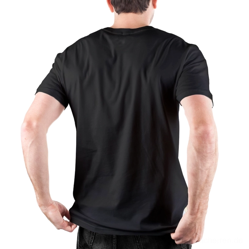 Schwarzes Gothic-Pentagramm-T-Shirt Rückansicht auf Model – sauberes unbedrucktes Design