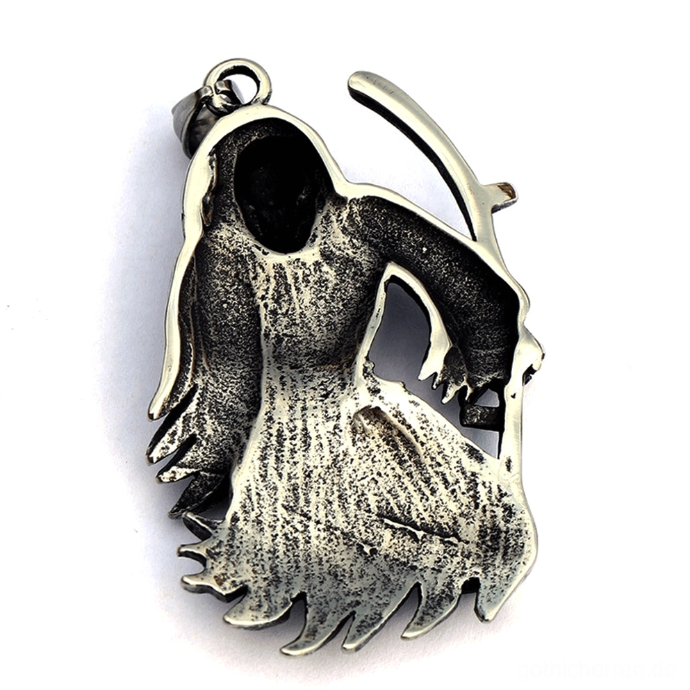 Rückseite hohler Sensenmann Anhänger gebürstete Metalltextur vintage Gothic Halskette