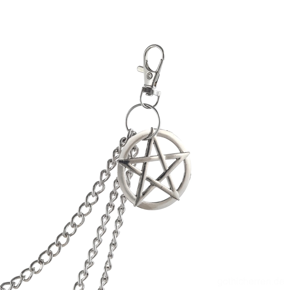 Nahaufnahme polierter Silber Pentagram-Charm mit Hummerklauen-Stecker zeigt fünfzackigen Stern Symbol Mystik und Schutz auf weißem Hintergrund Detail-Ansicht