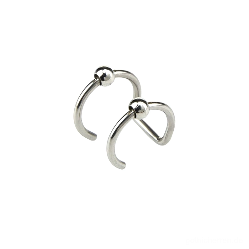 Doppelt verbundenes C-Hoop-Gothic-Nasenpiercing-Ring aus poliertem silberen chirurgischem Edelstahl, minimalistisches Design