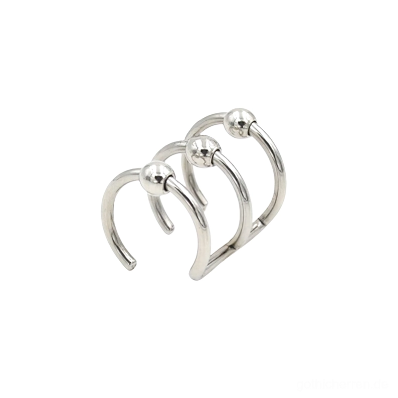 Silbernes Triple-Hoop-Körperschmuck-Set mit poliertem Finish, verbundenes C-Hoop-Design für Gothic-Stil und ästhetische Dunkelheit