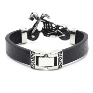 Gotisches Skelett-Motorrad Charm Leder Armband Draufsicht mit magnetischem Verschluss - Ansicht von oben