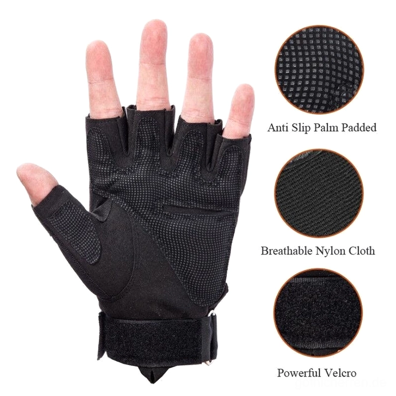 Olivgrüne Armeetaktische halbe Finger fingerlose Handschuhe in Flachanzeige, Mesh-Handflächen-Design und gepolsterte Knöchel