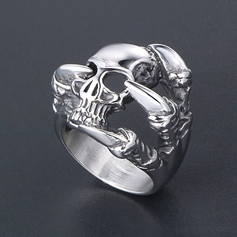 Drachenkralle Totenkopf Hohlraumstruktur Draufsicht Edelstahl Gothic Ring unisex dunkel