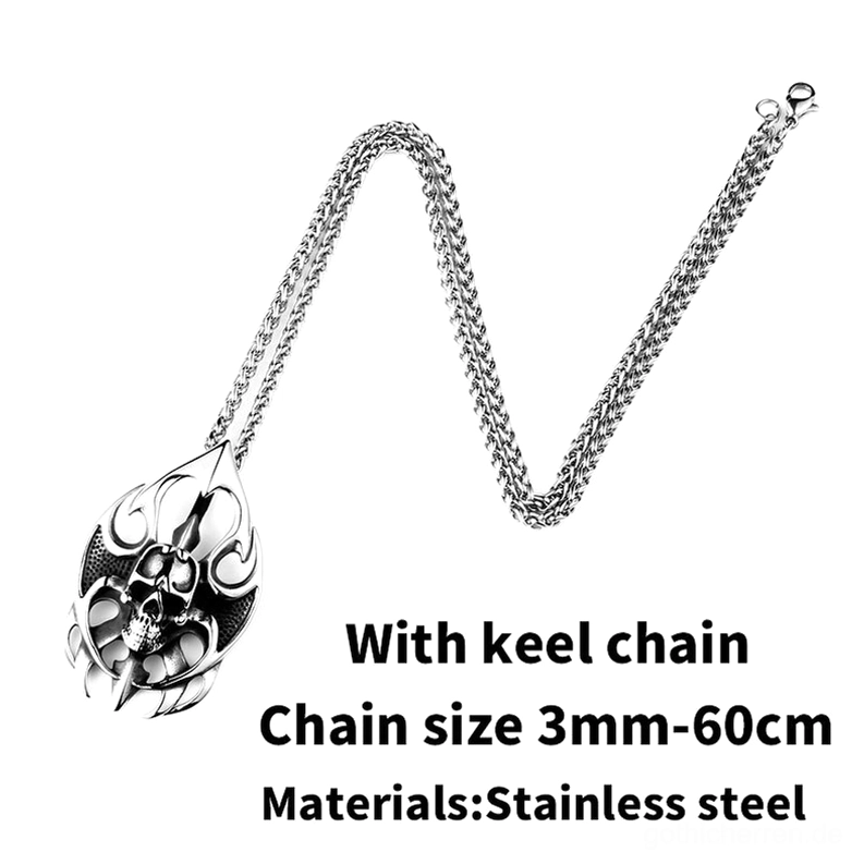 Keel-Kette Totenschädel-Anhänger-Halskette Stil 3 mit geometrischem Kettendesign, Industrial-Goth-Ästhetik, 3mm Edelstahl-Kette