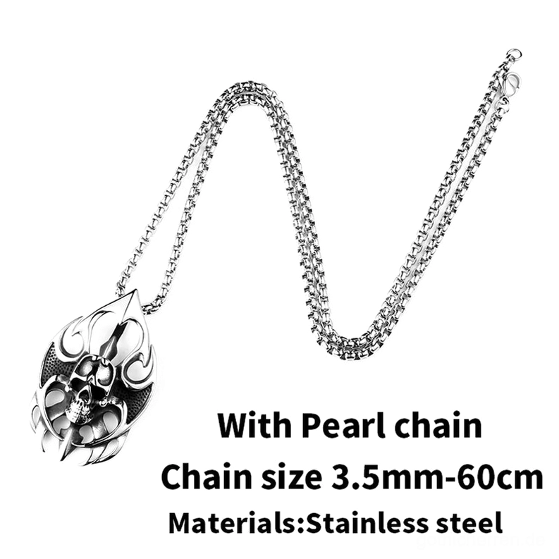 Perleneffekt-Edelstahl-Kette Totenschädel-Anhänger-Halskette Variante mit 3,5mm Kettenbreite, 60cm Länge in Hangposition