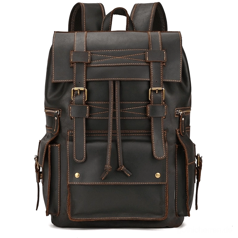 Unisex echtes Leder Gothic Rucksack mit mehrschichtiger Taschenlage - Organisationsdesign-Ansicht