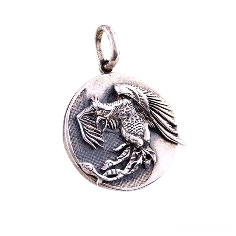 Vermilion Vogel geflügelte Celestial Bestie Sterling Silber Gothic Anhänger hochrelief geprägt Studio