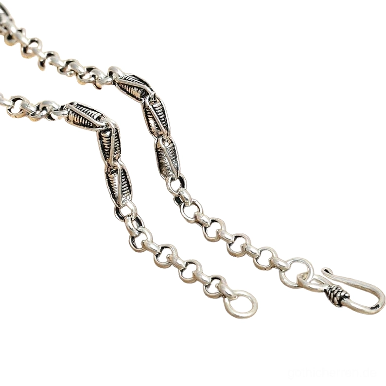 Gesamtansicht der antiquierten sterlingsilber-gedrehten kette halskette mit vollständiger länge und strukturiertem glieddesign mit fischkaken verschluss