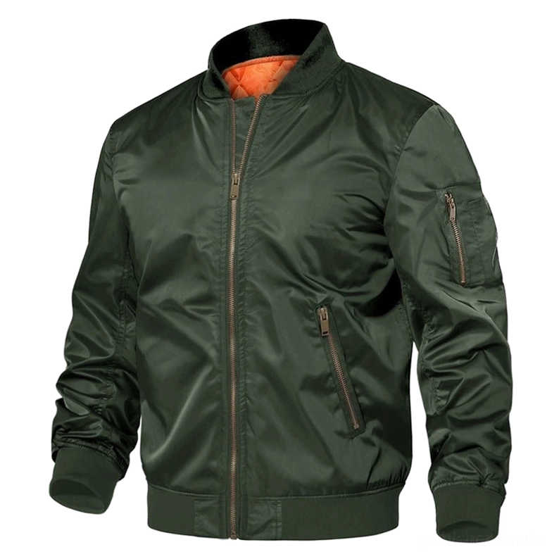 Waldgrün MA-1 Bomberjacke mit Satin-ähnlichem Nylon-Außenmaterial und klassischen gerippten Besätzen – Military Goth Fliegerjacke für dunkel orientierte Herren