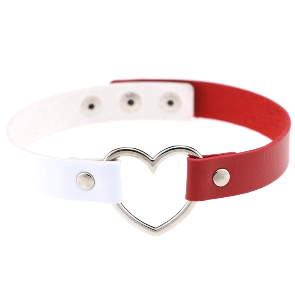Weißes und rotes Leidenschafts-inspiriertes PU-Leder Herz-Choker mit verstellbaren Druckknöpfen, intensiver Gothic-Look