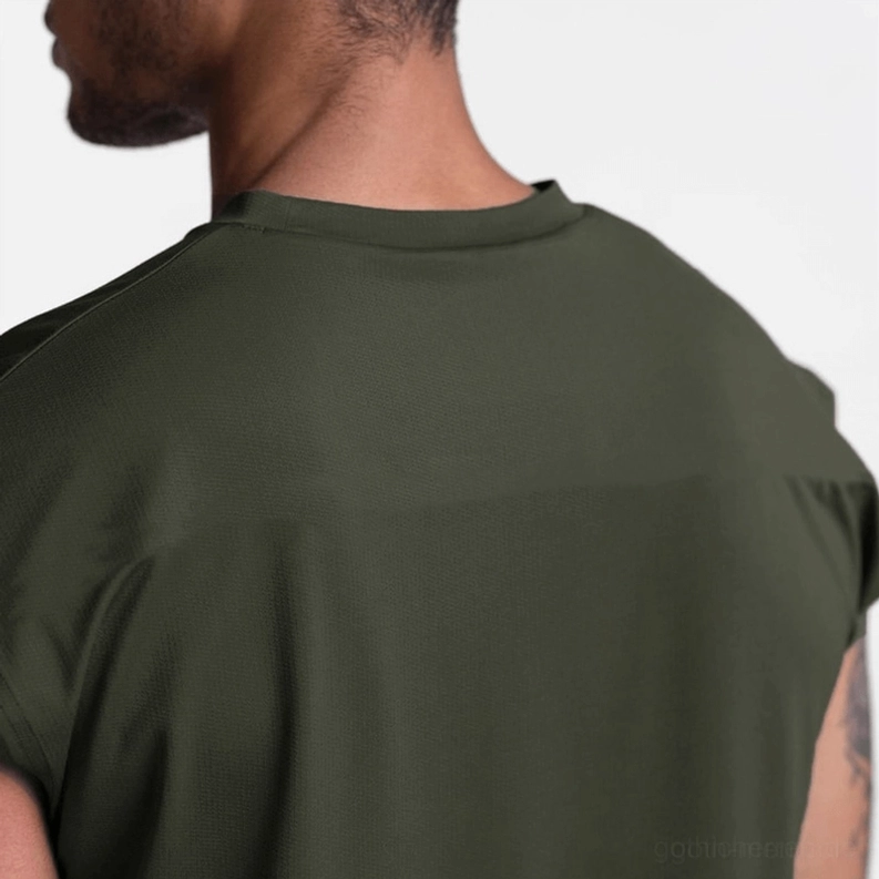 Weiß Gothic Mesh Tanktop Rückansicht, ärmelloses Hemddetail für Herren, Minimalist Muskelshirt