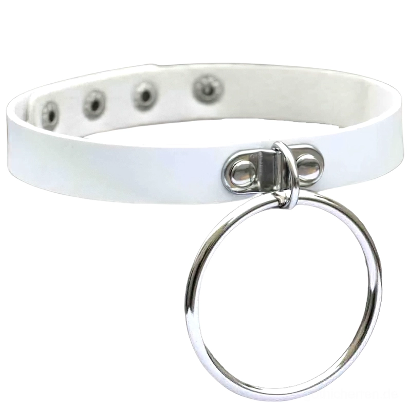 Weißes PU-Kunstleder Gothic Choker Halsband mit silbernem Vorhängeschloss Anhänger, alternative Ästhetik Schmuck, verstellbare Druckknöpfe, doppellagiges Design Halsband