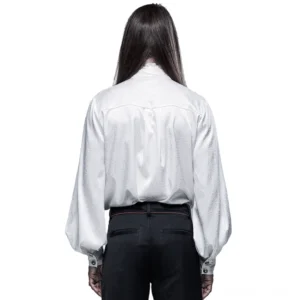 Weißes Gothic Hemd Rückenansicht mit Bischofärmeln und geteilten Manschetten, Gothic Hemd alternative Mode