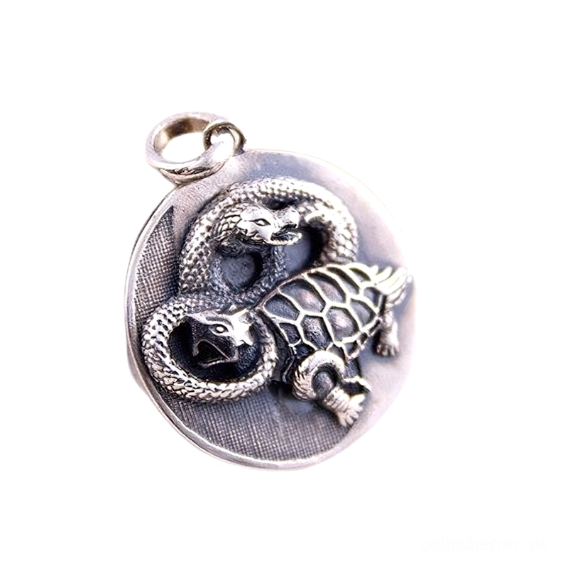 Xuanwu Schlange Schildkröte vier Bestien Sterling Silber Gothic Anhänger gewickelt antik patiniert Design